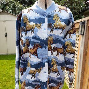 Vintage 90s Blair All Over Horse Print Sweatshirt Cardigan Snap Front Jacket